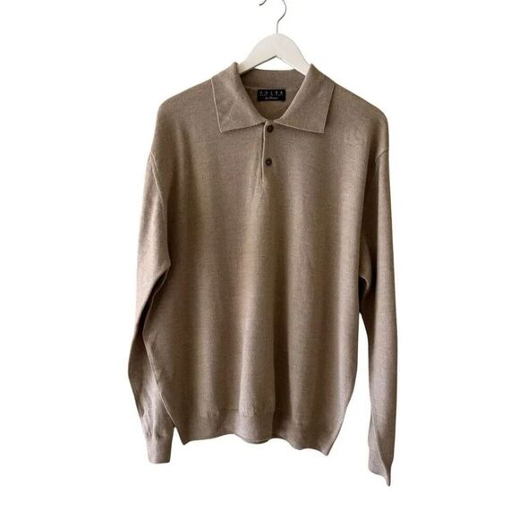 Valda  by Toscana Collection wool sweater Men's Tan  collared SZ XL #2326 - Picture 1 of 14